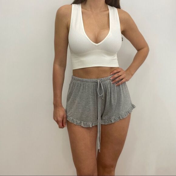 NWT Grey Ruffle Trim Lounge Shorts - Picture 1 of 5